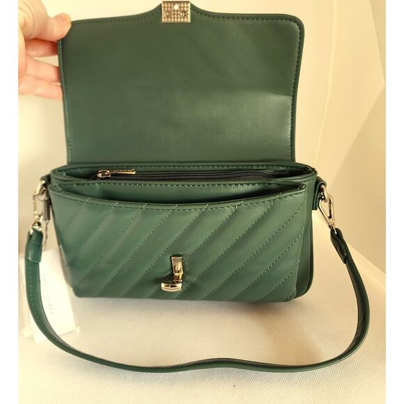 PURSE-CROSSBODY-DAVID JONES PARIS-Faux Leather-Green-Silver Tone Hardware-NEW - Picture 8 of 14